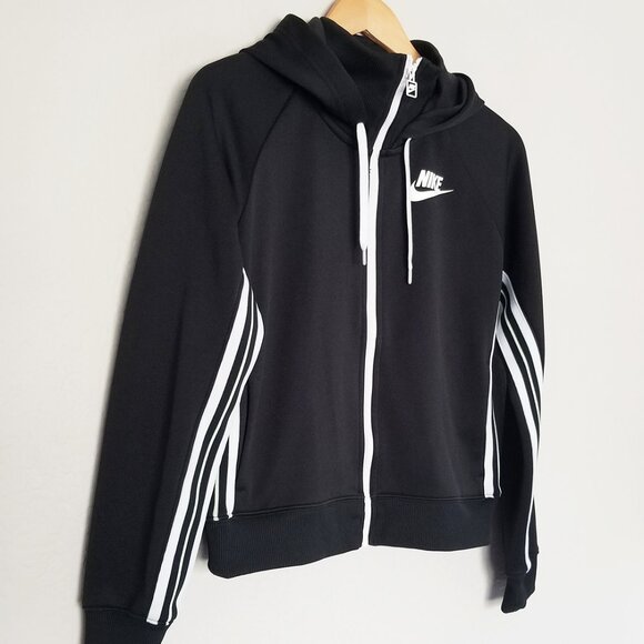 NIKE Sportswear Striped Front Zip Black Tracksuit Hoodie Women's Size S Jacket - Picture 3 of 16